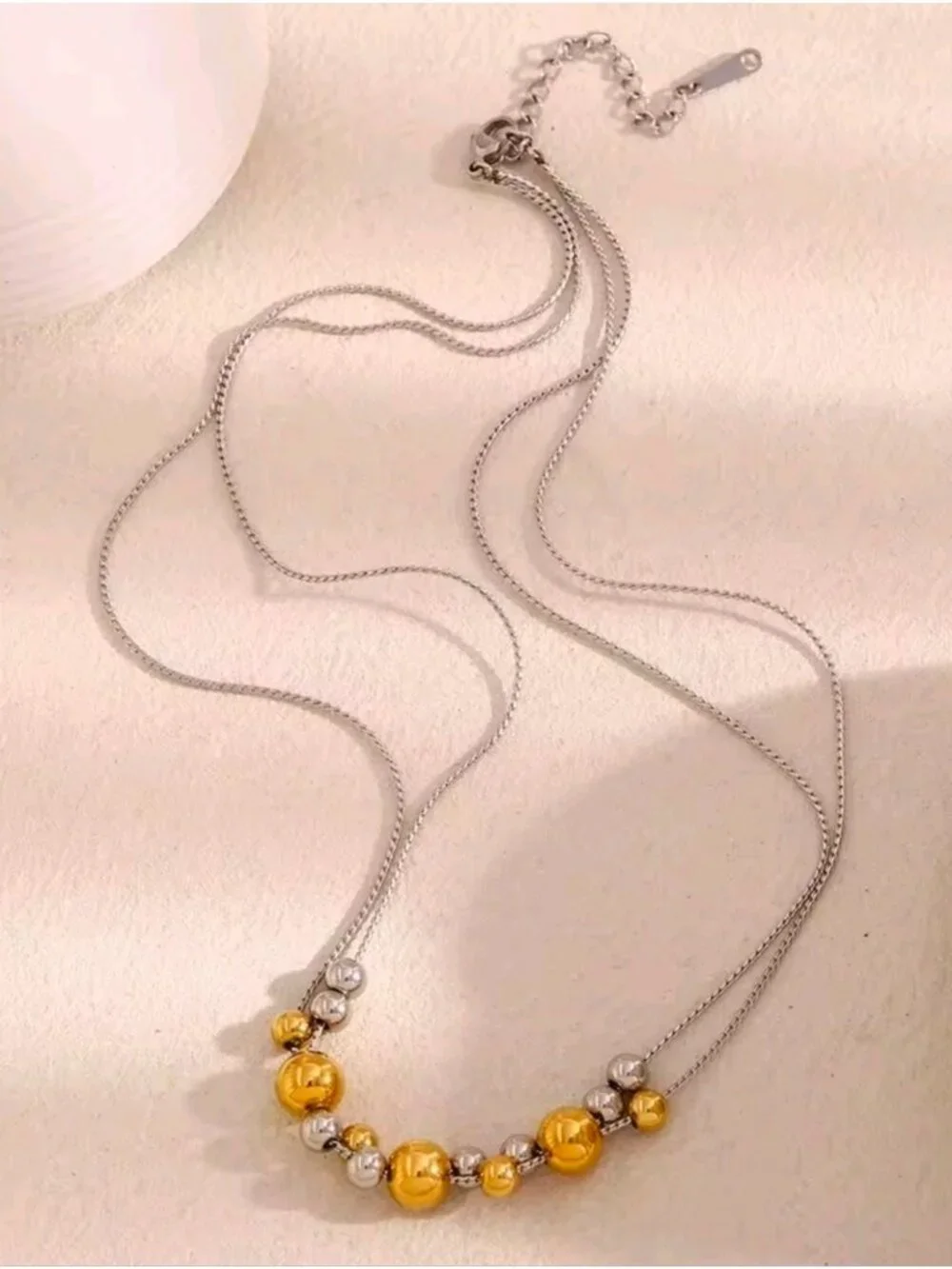 Sterling Silver Two-Tone Beaded Necklace with Gold Accents